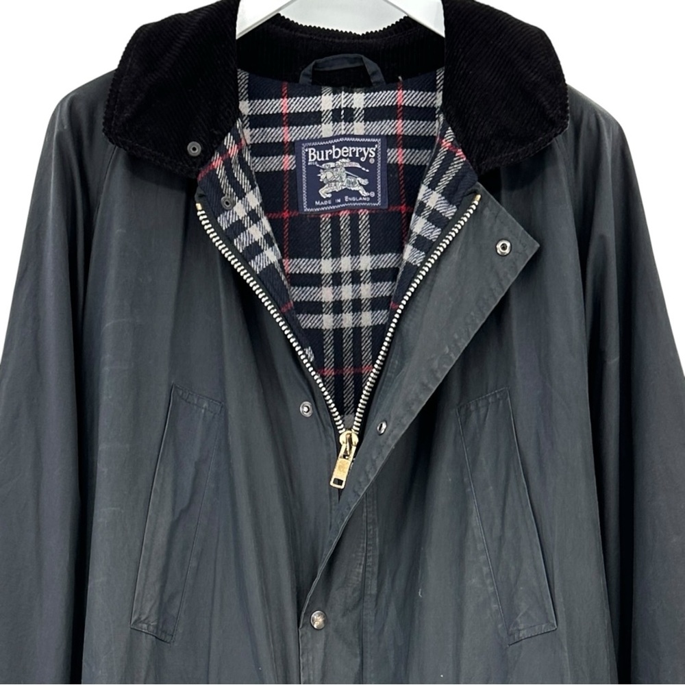 Vintage Burberry Washed Black Black Waxed Cotton Contrast Collar Trench Coat - Picture 3 of 15